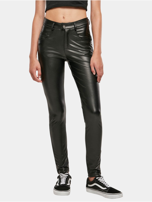 Urban Classics Chino Ladies Mid Waist Synthetic Leather schwarz