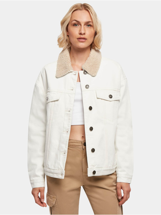 Urban Classics Denim Jacket Ladies Oversized Sherpa beige