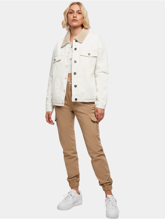 Urban Classics Denim Jacket Ladies Oversized Sherpa beige