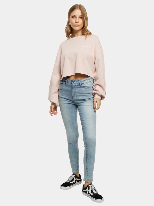 Urban Classics Gensre Ladies Cropped Small Embroidery Terry Crewneck rosa