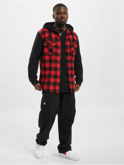 Urban Classics Hemd Hooded Checked Flanell Sweat Sleeve rot