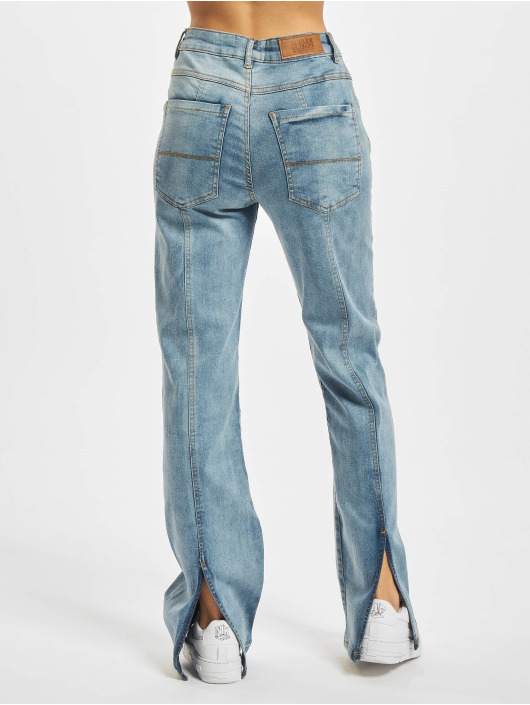 Urban Classics High Waist Jeans Ladies Straight Slim Denim blau