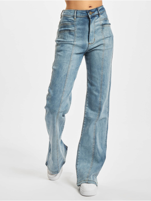 Urban Classics High Waisted Jeans Ladies Straight Slim Denim modrá