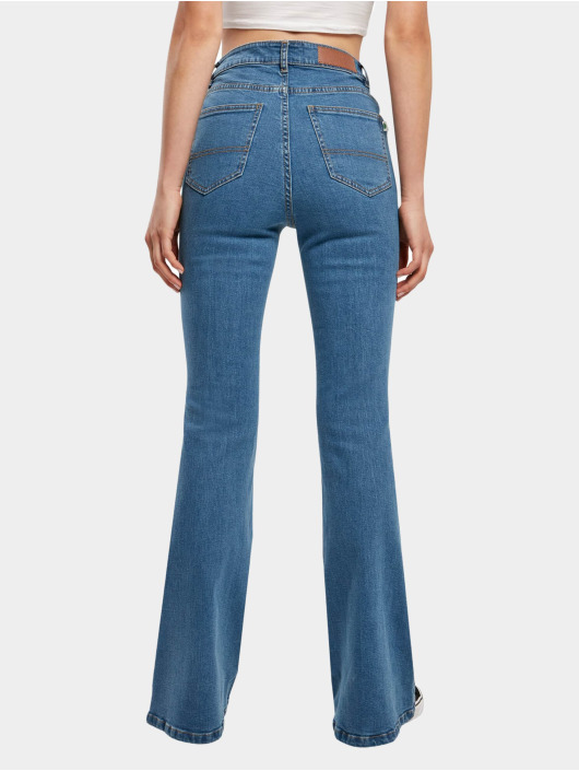 Urban Classics High Waisted Jeans Ladies Organic High Waist Flared modrá