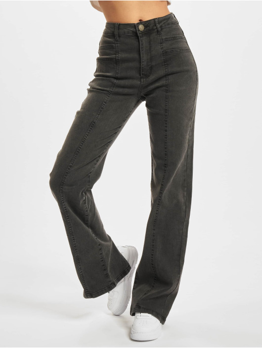 Urban Classics High Waisted Jeans Ladies Straight Slim Denim High Waist zwart
