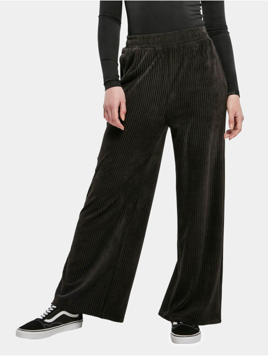 Urban Classics joggingbroek Ladies Velvet Rib zwart