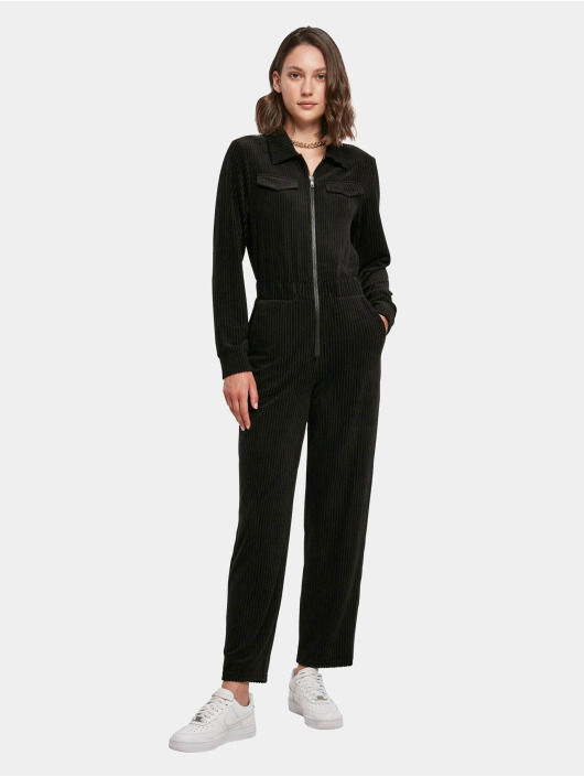 Urban Classics jumpsuit Ladies Velvet Rib zwart