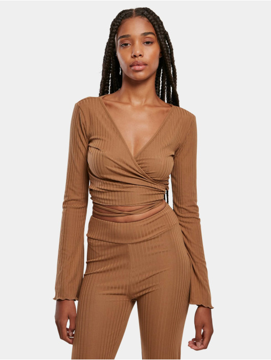 Urban Classics Longsleeve Ladies Cropped Rib Wrapped brown