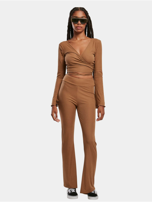 Urban Classics Longsleeve Ladies Cropped Rib Wrapped brown