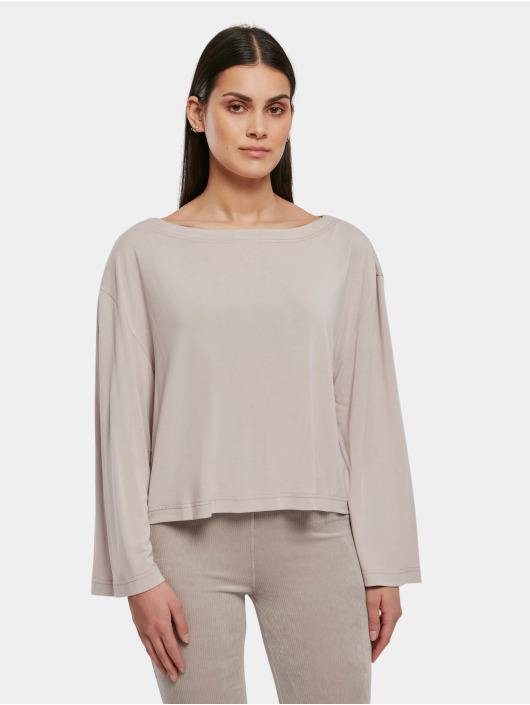 Urban Classics Damen Longsleeve Ladies Short Modal Bateau Necklinie in grau