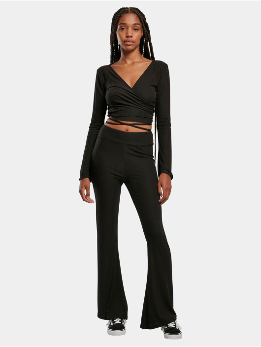 Urban Classics Longsleeve Ladies Cropped Rib Wrapped zwart