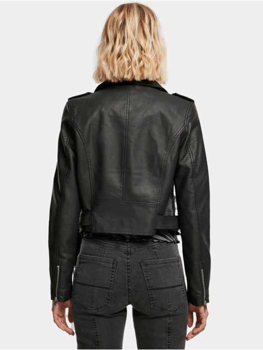 Urban Classics Lærjakke Ladies Synthetic Leather Belt Biker svart
