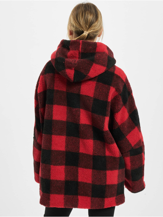 Urban Classics Manteau hiver Ladies Hooded Oversized Check Sherpa rouge