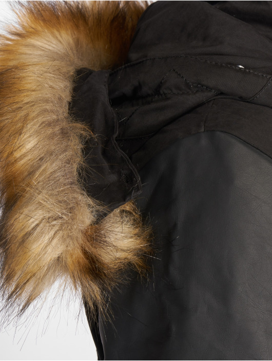 Urban Classics Damen Mantel Leather Imitation in schwarz CQ8774