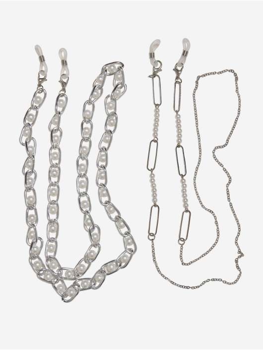 Urban Classics Overige Multifunctional Chain With Pearls 2-Pack zilver