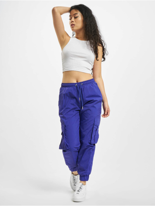 Urban Classics Pantalon cargo Ladies High Waist Crinkle Nylon bleu
