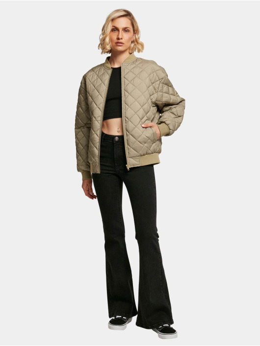 Urban Classics Pilottitakit Ladies Oversized Diamond Quilted Bomber khakiruskea