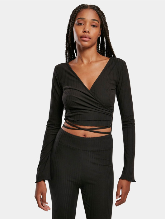 Urban Classics Pitkähihaiset paidat Ladies Cropped Rib Wrapped musta