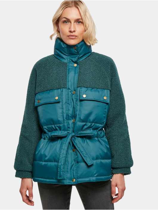 Urban Classics Puffer Jacket Ladies Sherpa Mix green