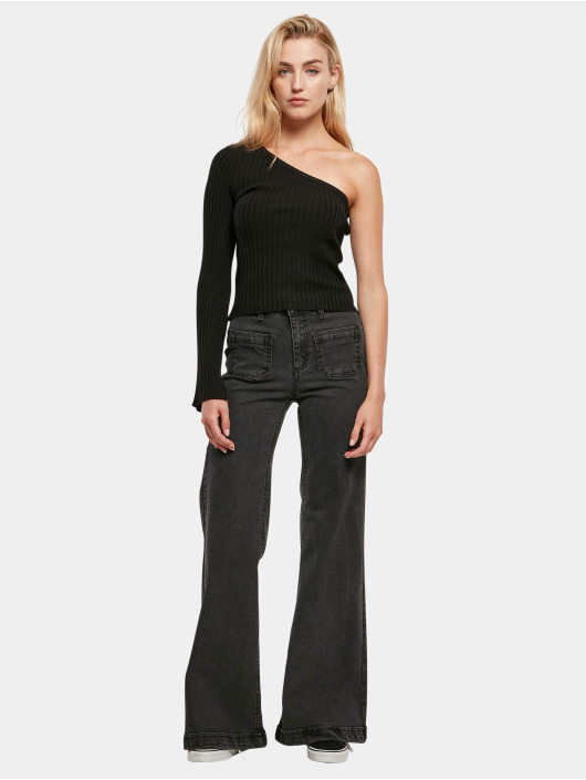 Urban Classics Pullover Ladies Short Rib Knit One Sleeve black