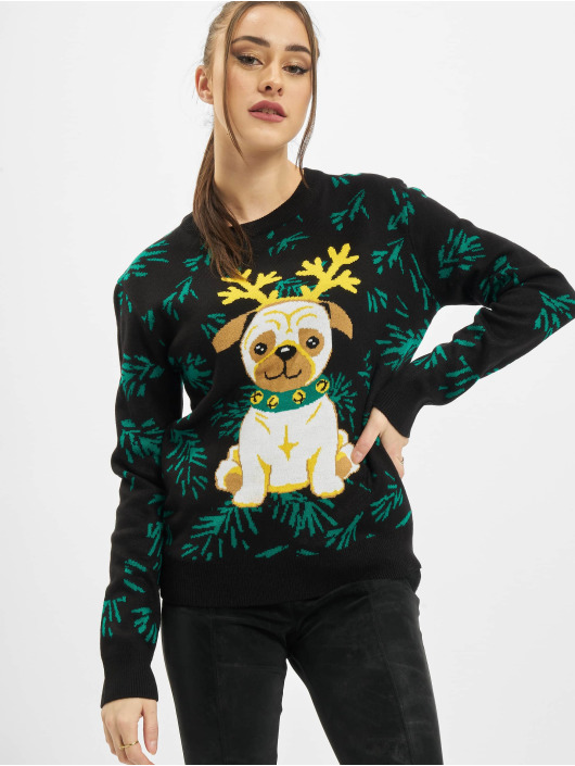 Urban Classics Damen Pullover Ladies Pug Christmas in schwarz