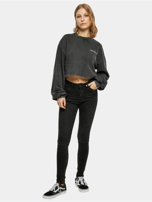 Urban Classics Pullover Ladies Cropped Small Embroidery Terry Crewneck schwarz