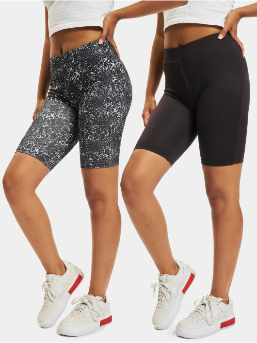 Urban Classics Damen Shorts Ladies Aop Cycle 2-Pack in schwarz