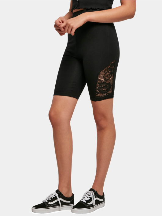 Urban Classics Damen Shorts Ladies High Waist Lace Inset Cycle in schwarz