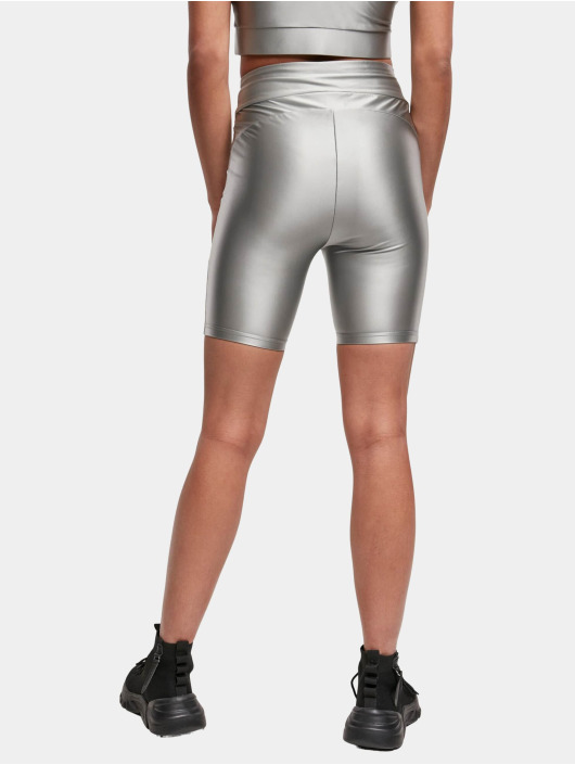 Urban Classics Shorts Ladies Highwaist Shiny Metallic Cycle sølv