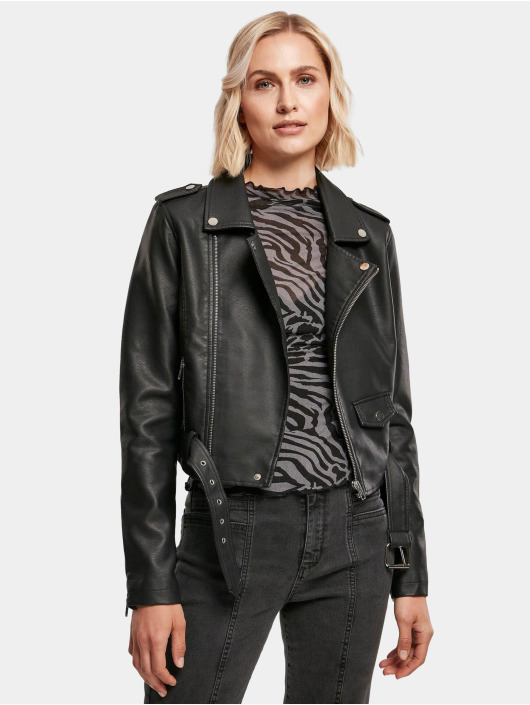 Urban Classics Skinnjackor Ladies Synthetic Leather Belt Biker svart