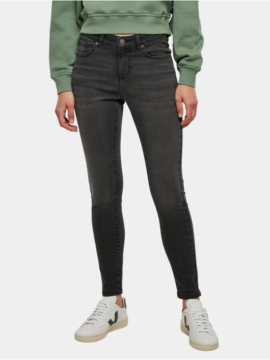 Urban Classics Skinny jeans Ladies Mid Waist zwart