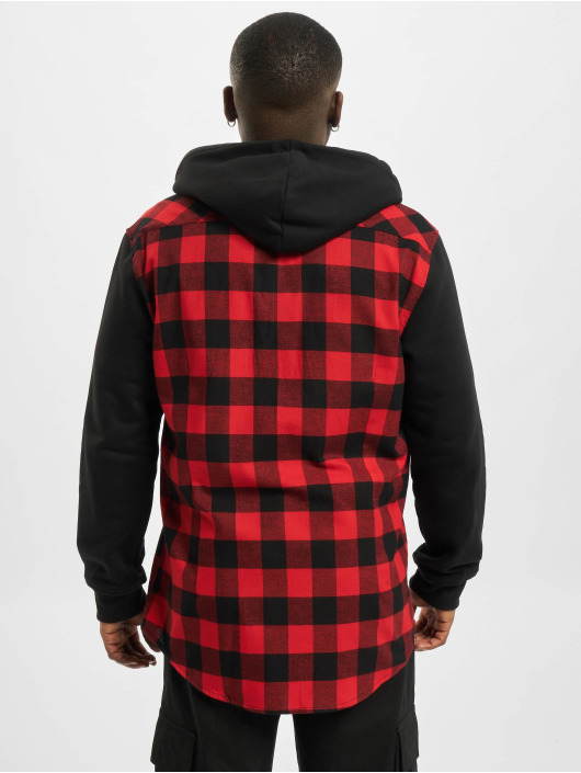 Urban Classics Skjorter Hooded Checked Flanell Sweat Sleeve red