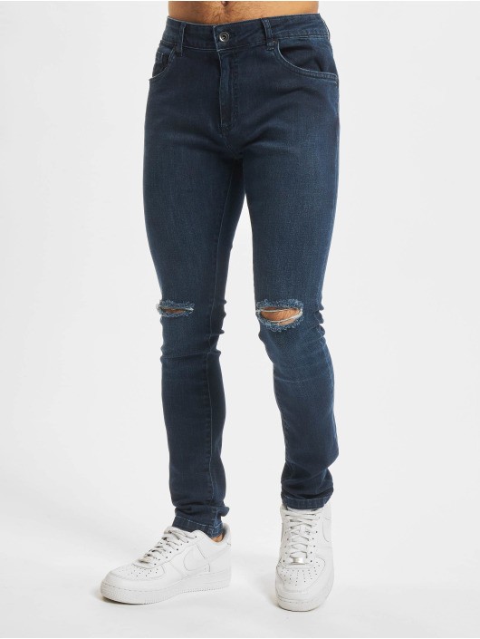 Urban Classics Slim Fit Jeans Knee Cut modrá