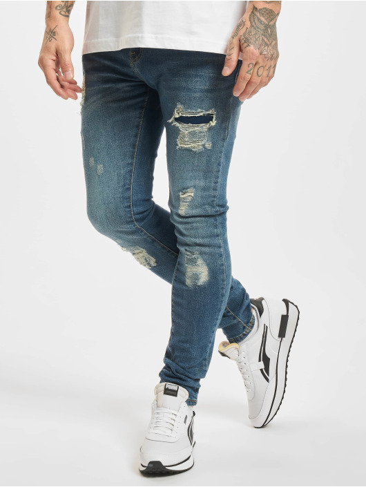 Urban Classics Slim Fit Jeans Heavy Destroyed modrá