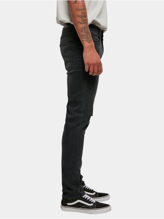 Urban Classics Slim Fit Jeans Distressed Strech Denim èierna