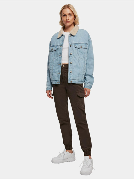 Urban Classics Spijkerjasjes Ladies Oversized Sherpa blauw