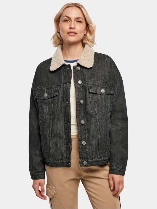 Urban Classics Spijkerjasjes Ladies Oversized Sherpa zwart