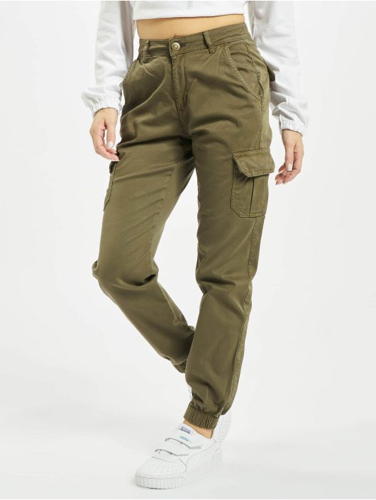 Urban Classics Spodnie Chino/Cargo Ladies High Waist Cargo oliwkowy