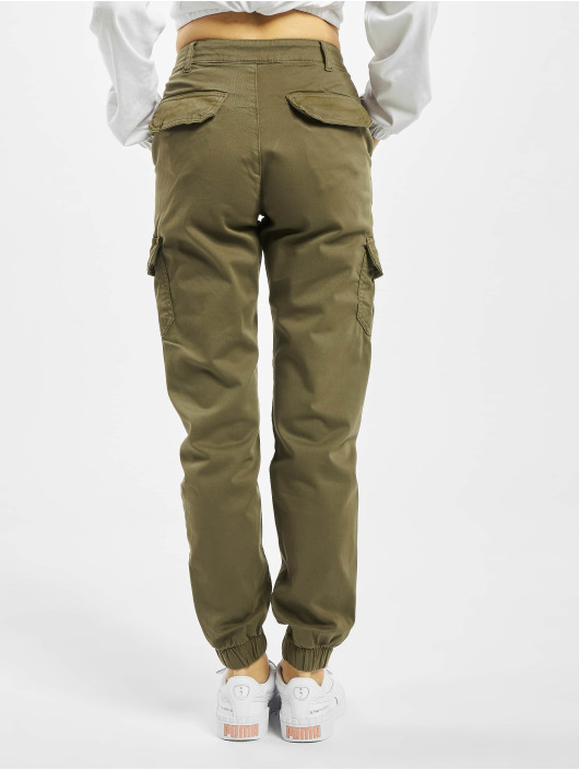 Urban Classics Spodnie Chino/Cargo Ladies High Waist Cargo oliwkowy