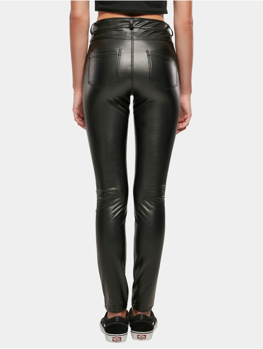 Urban Classics Spodnie wizytowe Ladies Mid Waist Synthetic Leather czarny