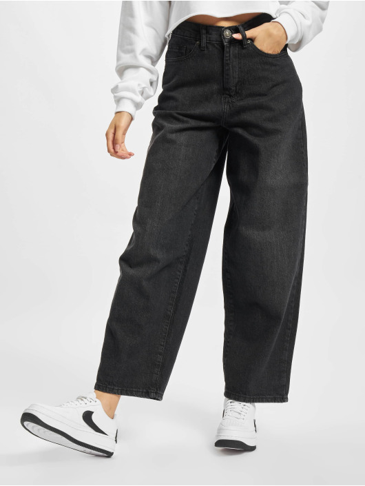 Urban Classics Straight Fit Jeans Ladies High Waist Wide Leg Cropped svart