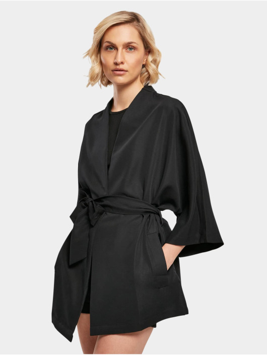 Urban Classics Damen Strickjacke Viscose Twill Kimono in schwarz