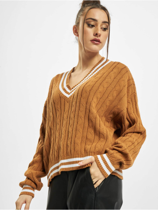 Urban Classics Sweat & Pull Ladies Short V-Neck College brun