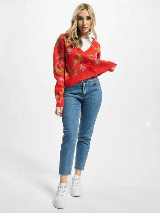 Urban Classics Swetry rozpinane Ladies Short Oversized Christmas czerwony