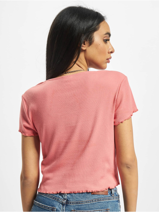 Urban Classics T-paidat Ladies Cropped Button Up Rib vaaleanpunainen