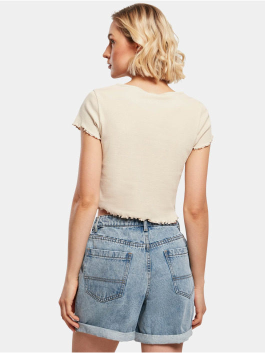 Urban Classics T-Shirt Ladies Cropped Button Up Rib beige