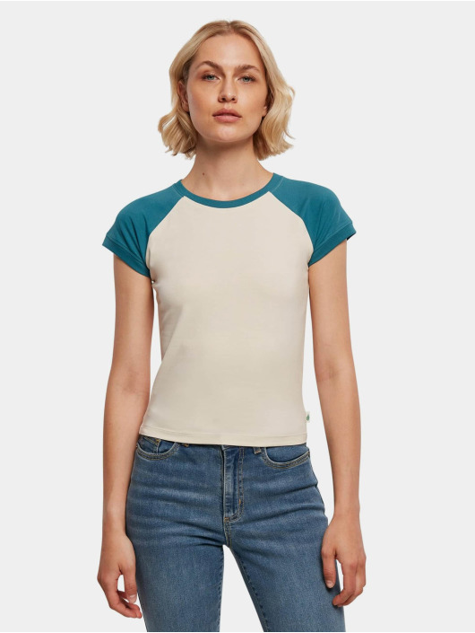 Urban Classics t-shirt Ladies Organic Stretch Short Retro Baseball beige
