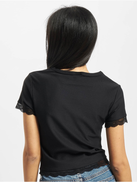Urban Classics T-Shirt Ladies Cropped Lace Hem black