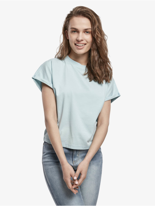 Urban Classics T-shirt Ladies Short Pigment Dye Cut On Sleeve blå