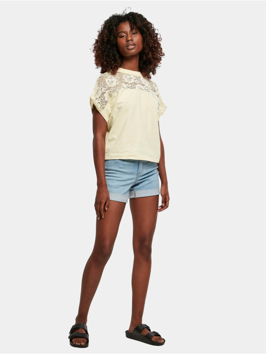 Urban Classics t-shirt Ladies Short Oversized Lace geel